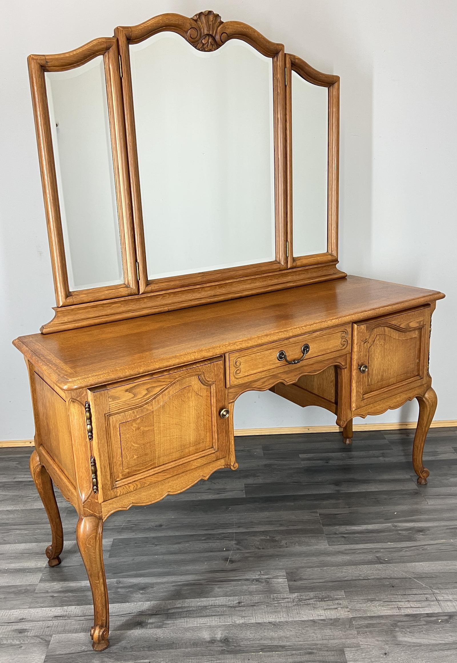 Vintage Dressing Table with Mirror French Oak Vanity Table Makeup (1 of 13)