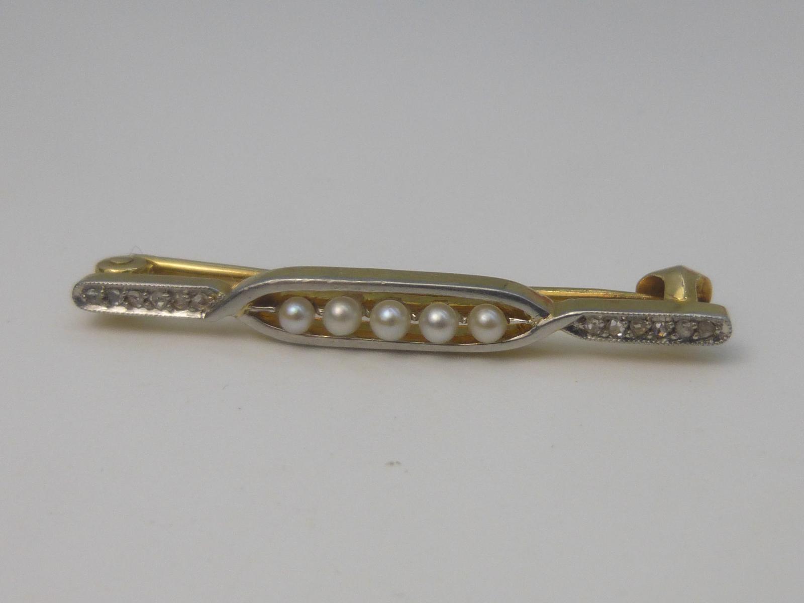 Art Deco Gold, Diamond & Pearl Brooch (1 of 6)