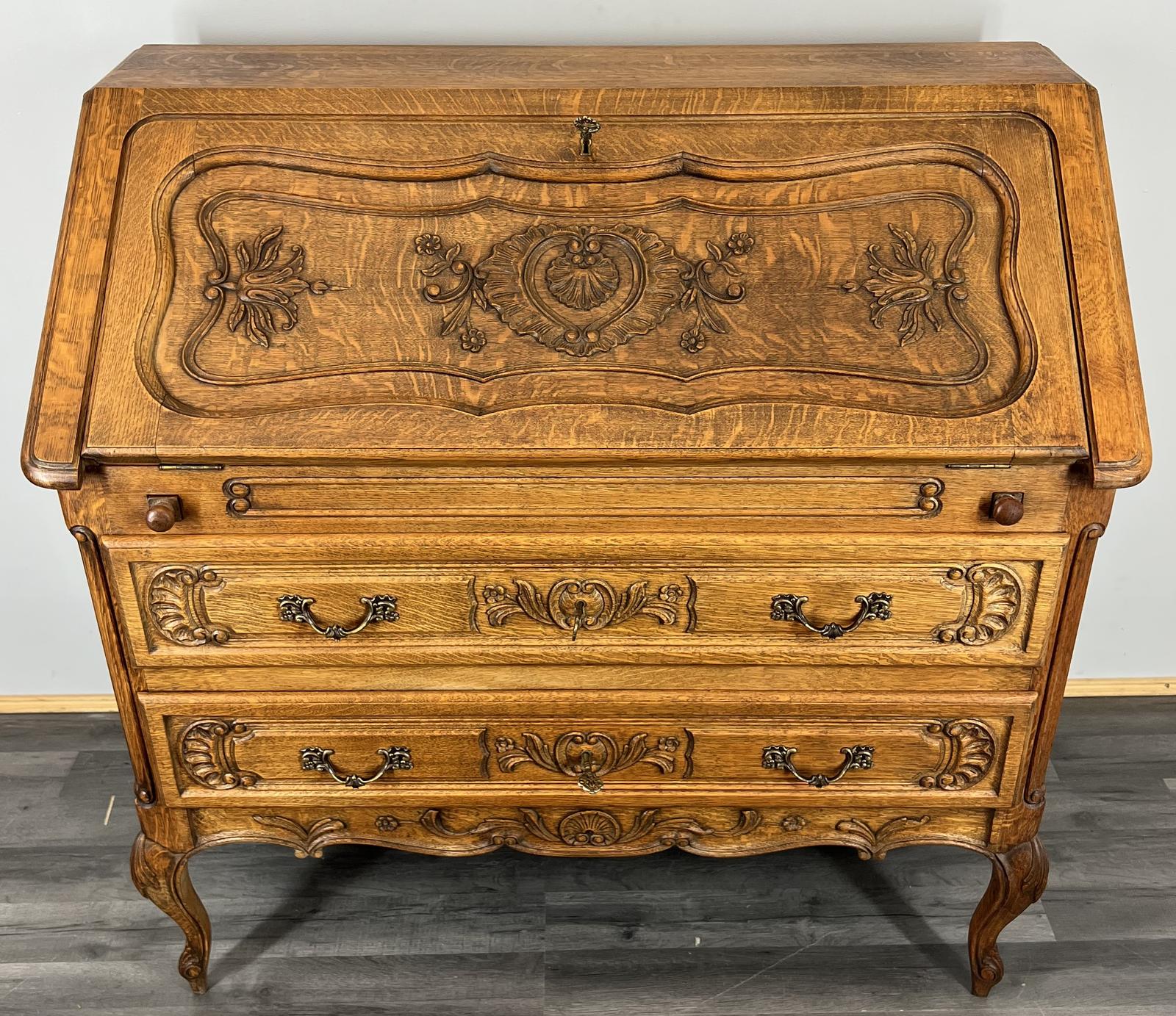 Secretaire Writing Desk Oak Rare Vintage French Carved Bureaux Cabinet (1 of 12) Secretaire Writing Desk Oak Rare Vintage French Carved Bureaux Cabinet (1 of 12)