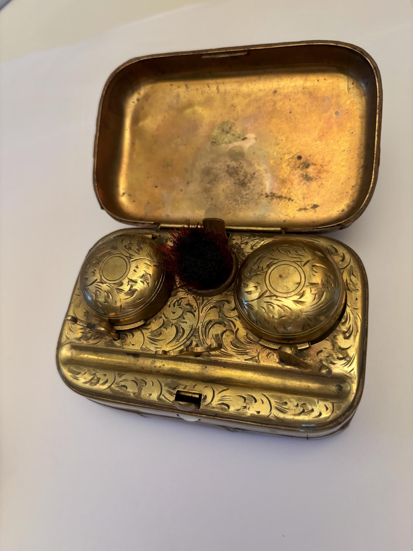 Late 19th Century Austrian NAVY Brass & Crocodile Leather Travelling Inkwell KK PRIV (1 of 18) Late 19th Century Austrian NAVY Brass & Crocodile Leather Travelling Inkwell KK PRIV (1 of 18)