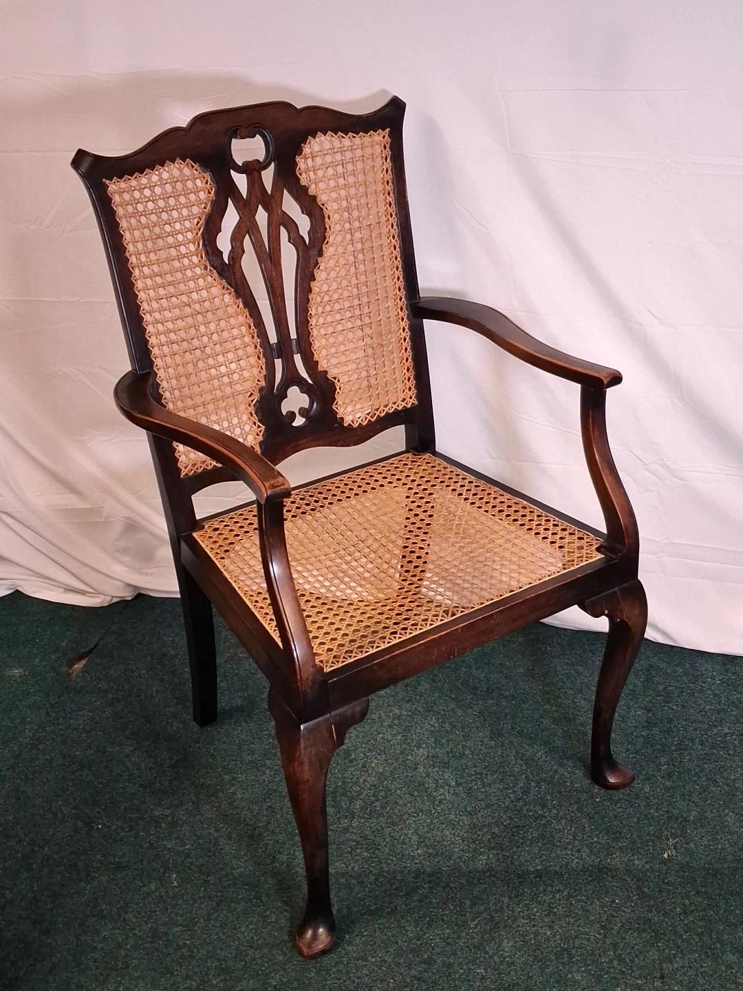 Antique Victorian Queen Anne Style Chair Walnut & Cane (1 of 7)