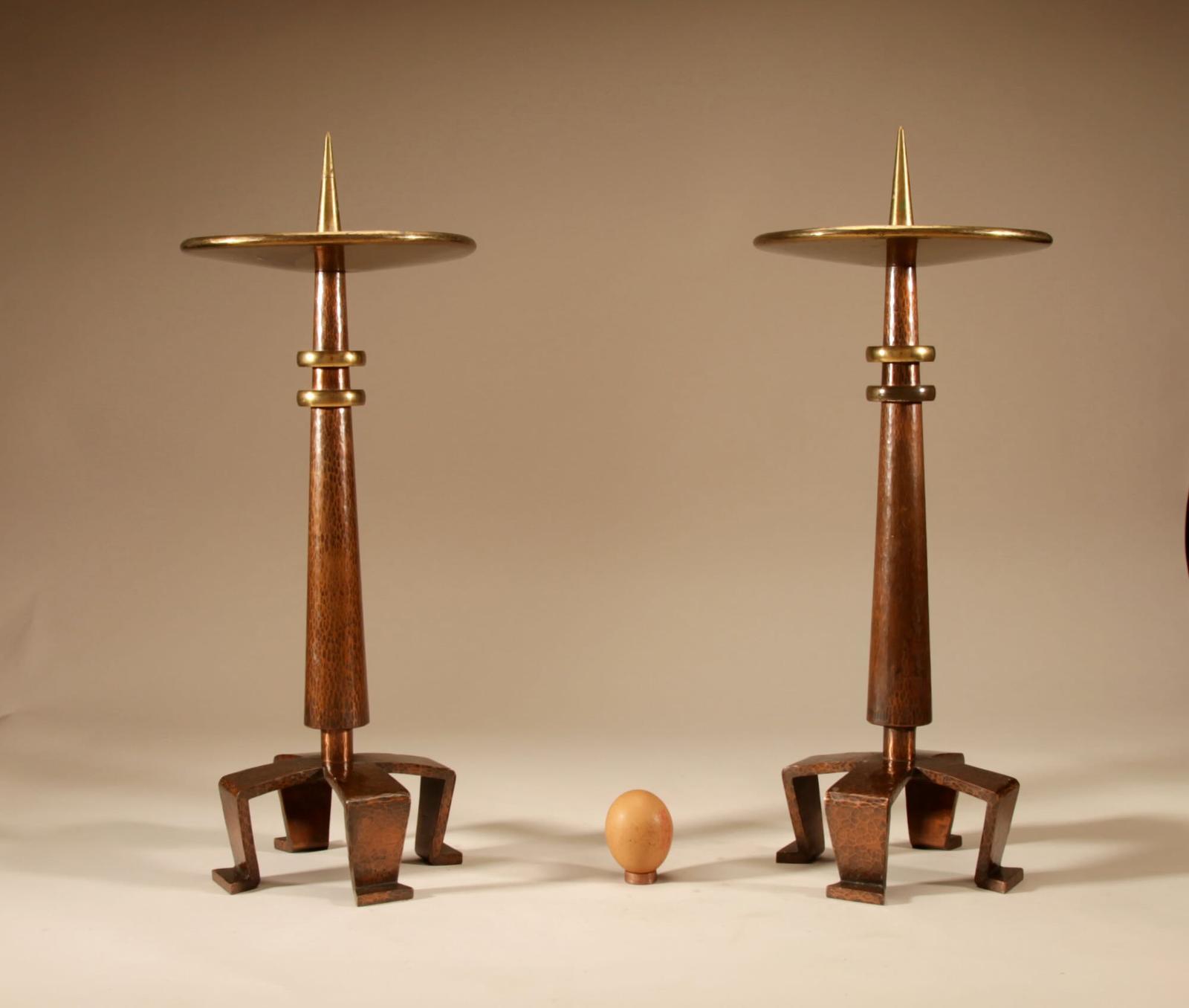 Art Nouveau/art Deco Dutch School Large Copper And Brass Pair Of Pricket Candlesticks Circa 1920-40 (1 of 14) Art Nouveau/art Deco Dutch School Large Copper And Brass Pair Of Pricket Candlesticks Circa 1920-40 (1 of 14)