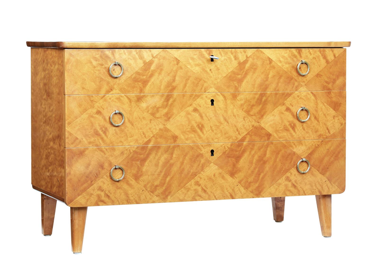Mid 20th Century Scandinavian Patterned Birch Chest of Drawers (1 of 8)