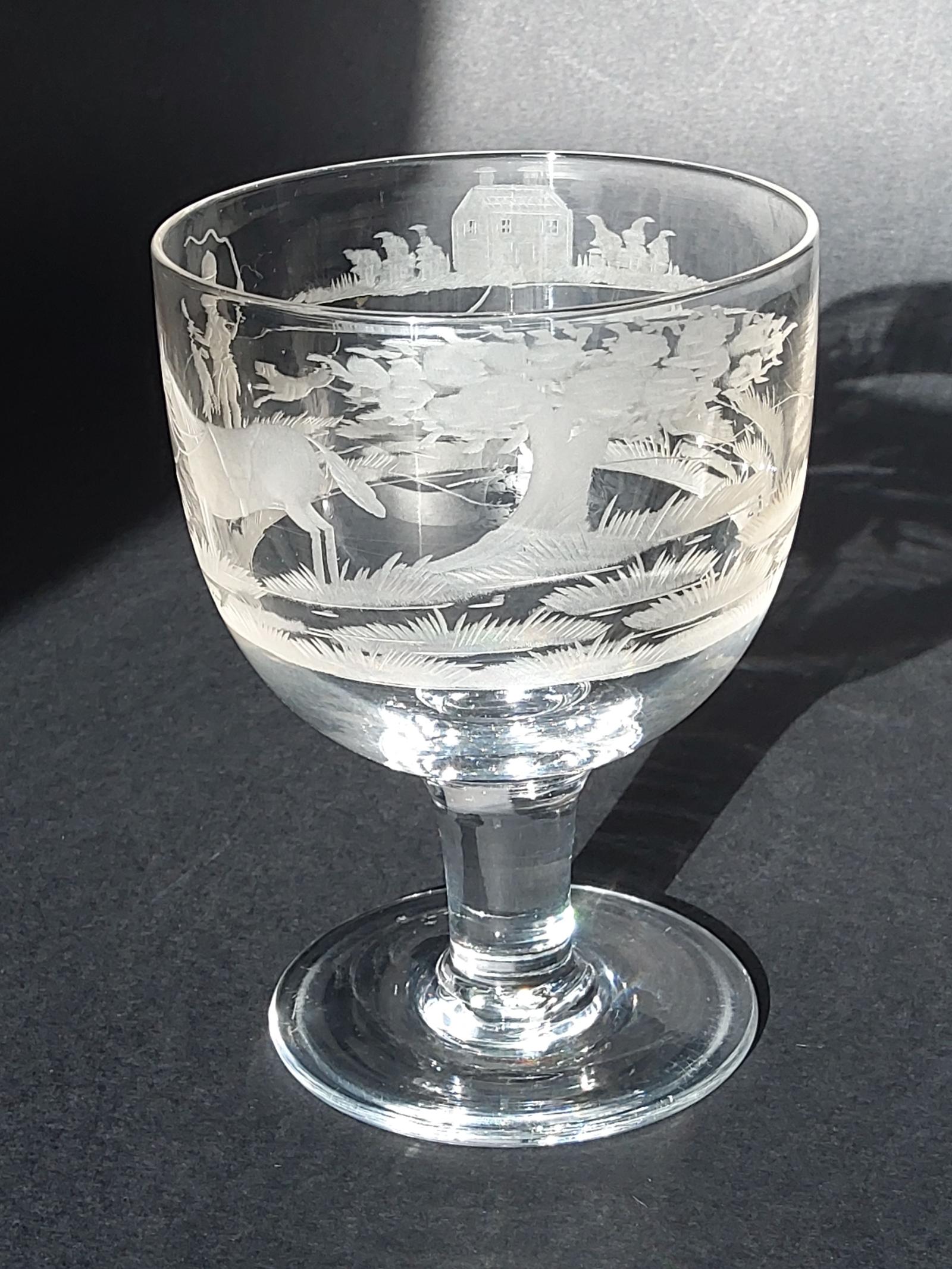 Georgian Glass Rummer Etched with Rural Hunting Scene (1 of 7)