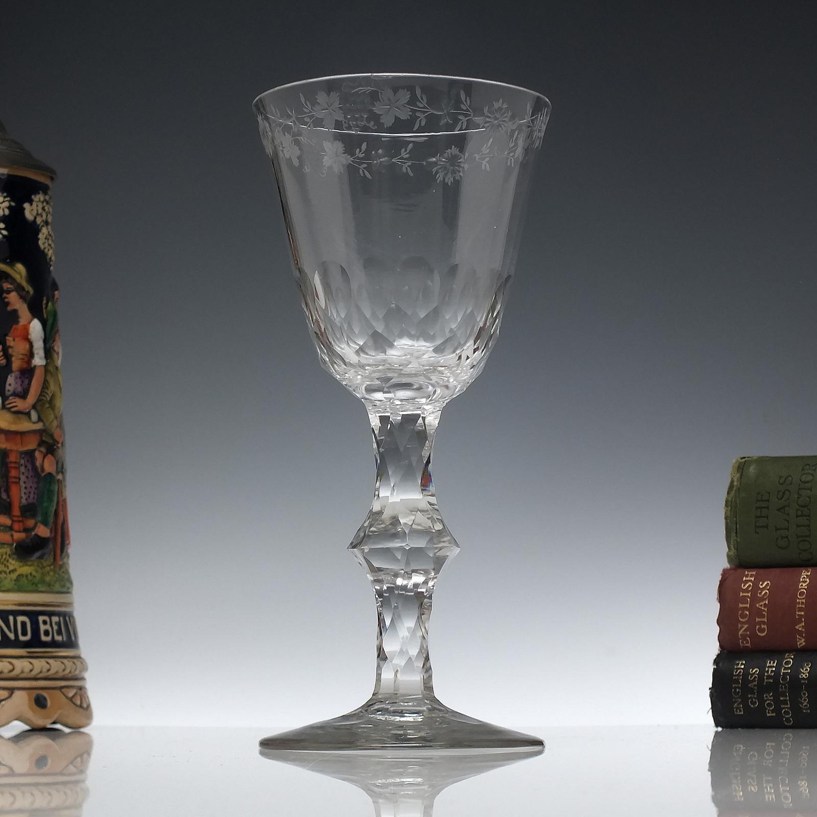 Large Georgian Engraved Facet Cut Glass Goblet c.1780 (1 of 8)