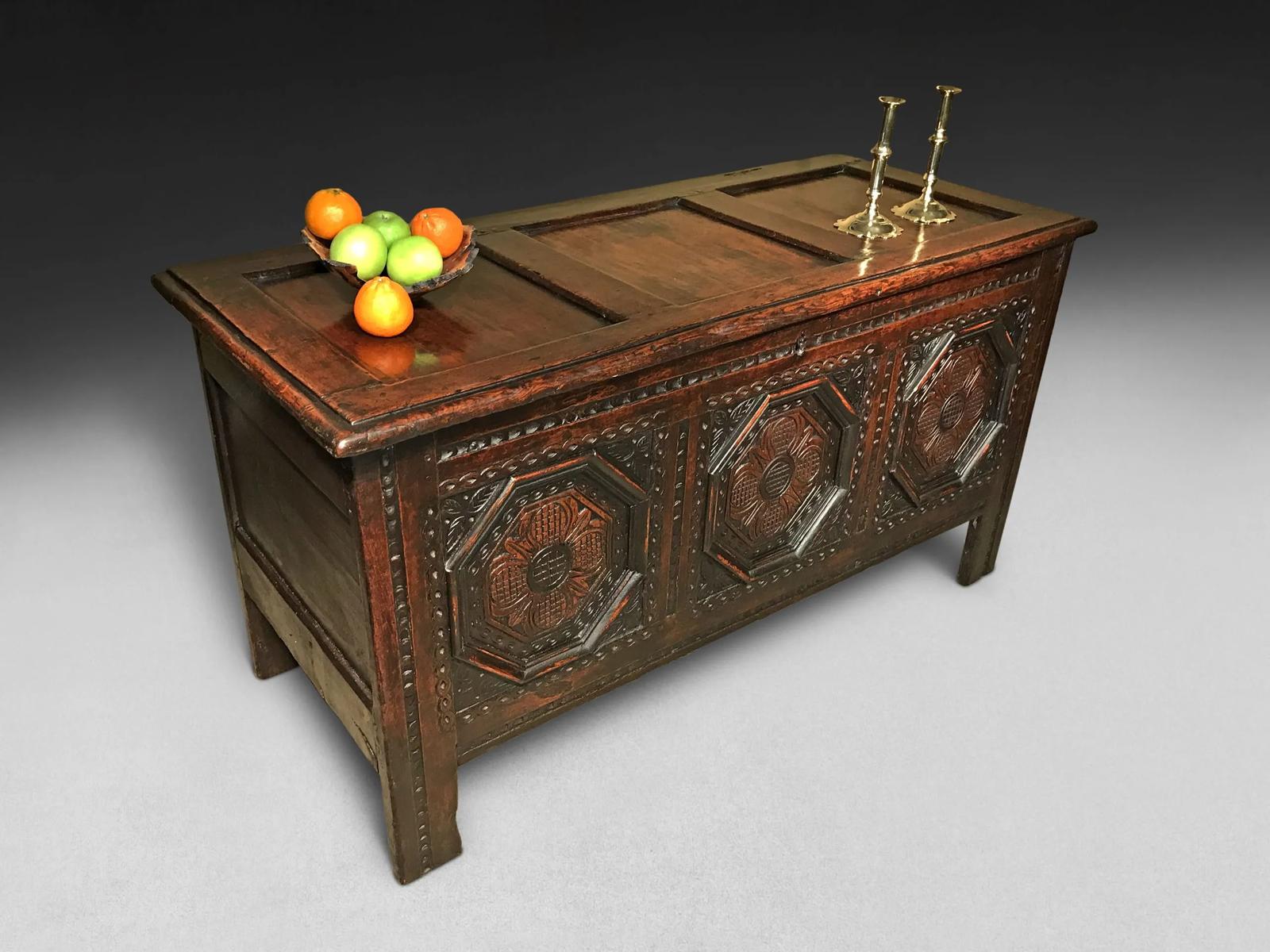 Charles II Carved Oak Coffer (1 of 8)
