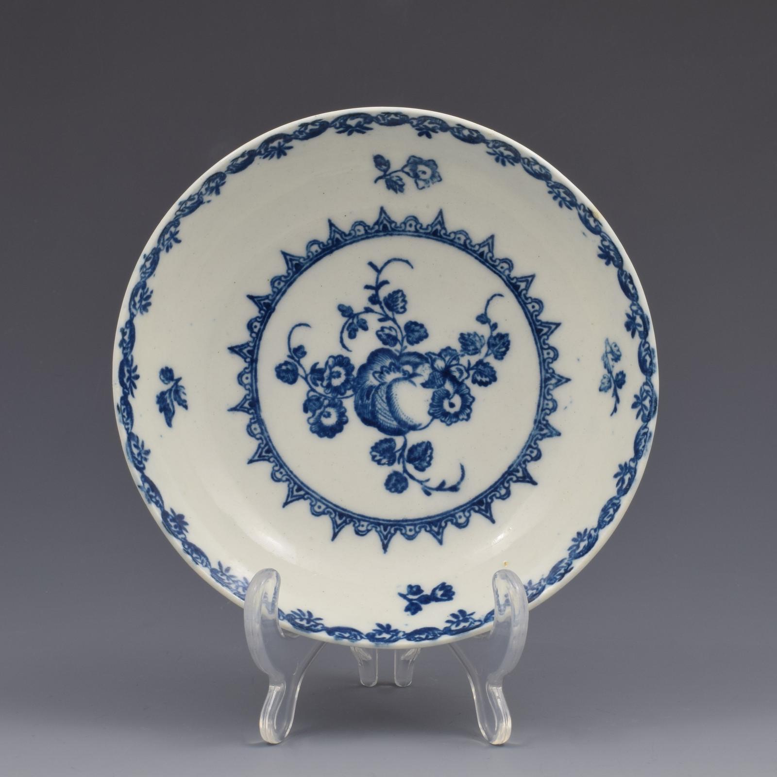 Caughley Porcelain Fruit & Wreath Pattern Saucer c.1775 (1 of 2)