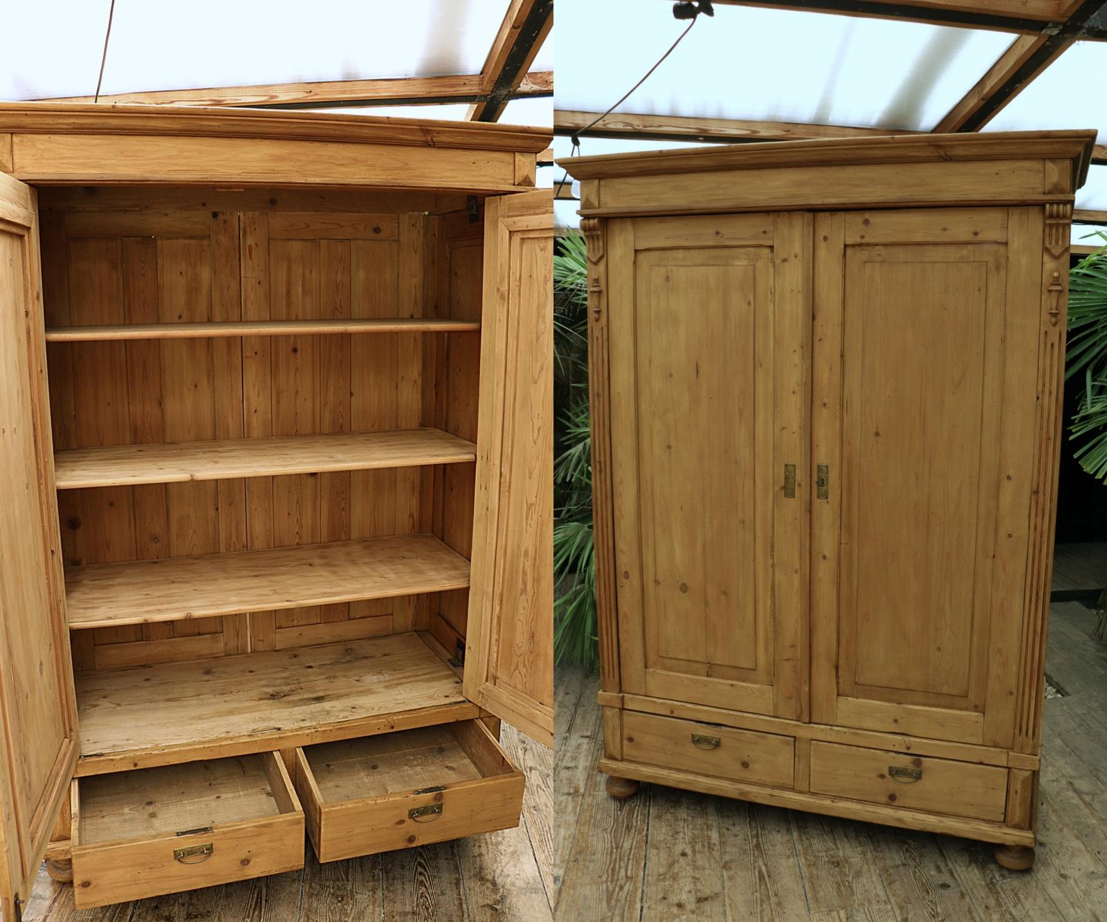 Large Old Pine Shelved + Rail Double Wardrobe / Linen / Larder / Cupboard (1 of 19)
