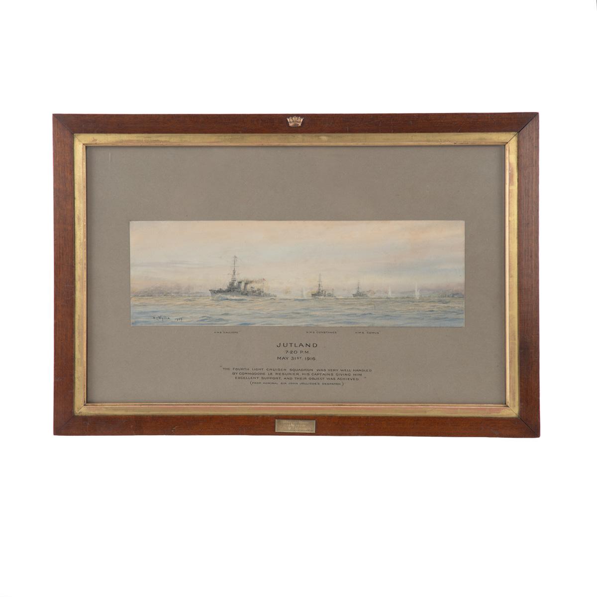 A W. L. Wyllie Watercolour Sketch of the Battle of Jutland, Showing the Positions of HMS Calliope, Comus and Constance on the Night of the 31st of May 1916 with Important Reclaimed Comus Timber Frame (1 of 7) A W. L. Wyllie Watercolour Sketch of the Battle of Jutland, Showing the Positions of HMS Calliope, Comus and Constance on the Night of the 31st of May 1916 with Important Reclaimed Comus Timber Frame (1 of 7)