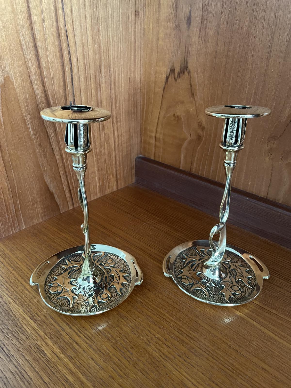 Pair of Secessionist Brass Candlesticks (1 of 6)