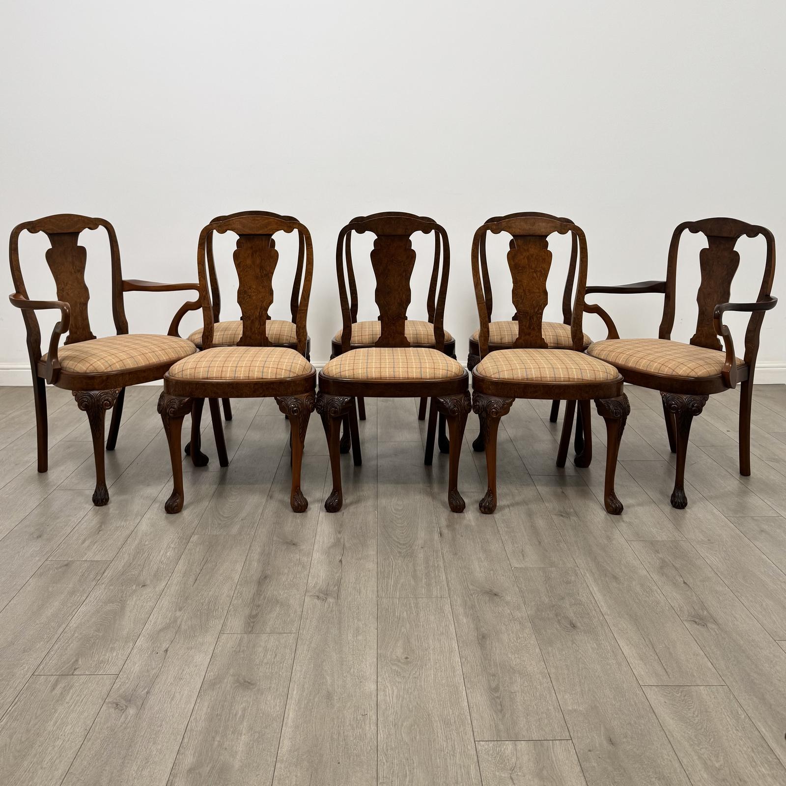 Antique 20th Century Set Of 8 Dining Chairs In Burr Walnut (1 of 9) Antique 20th Century Set Of 8 Dining Chairs In Burr Walnut (1 of 9)