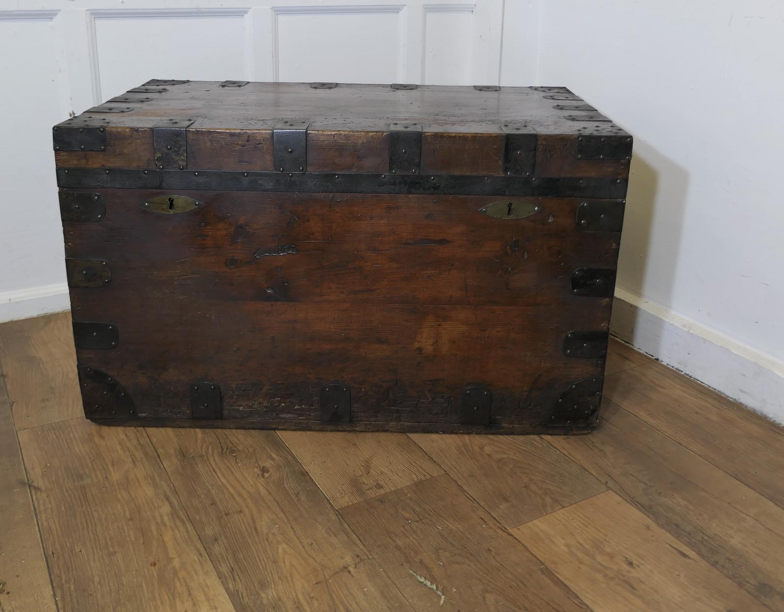 Large Lined Iron Banded Travel Trunk Made by H D Dean (1 of 7)