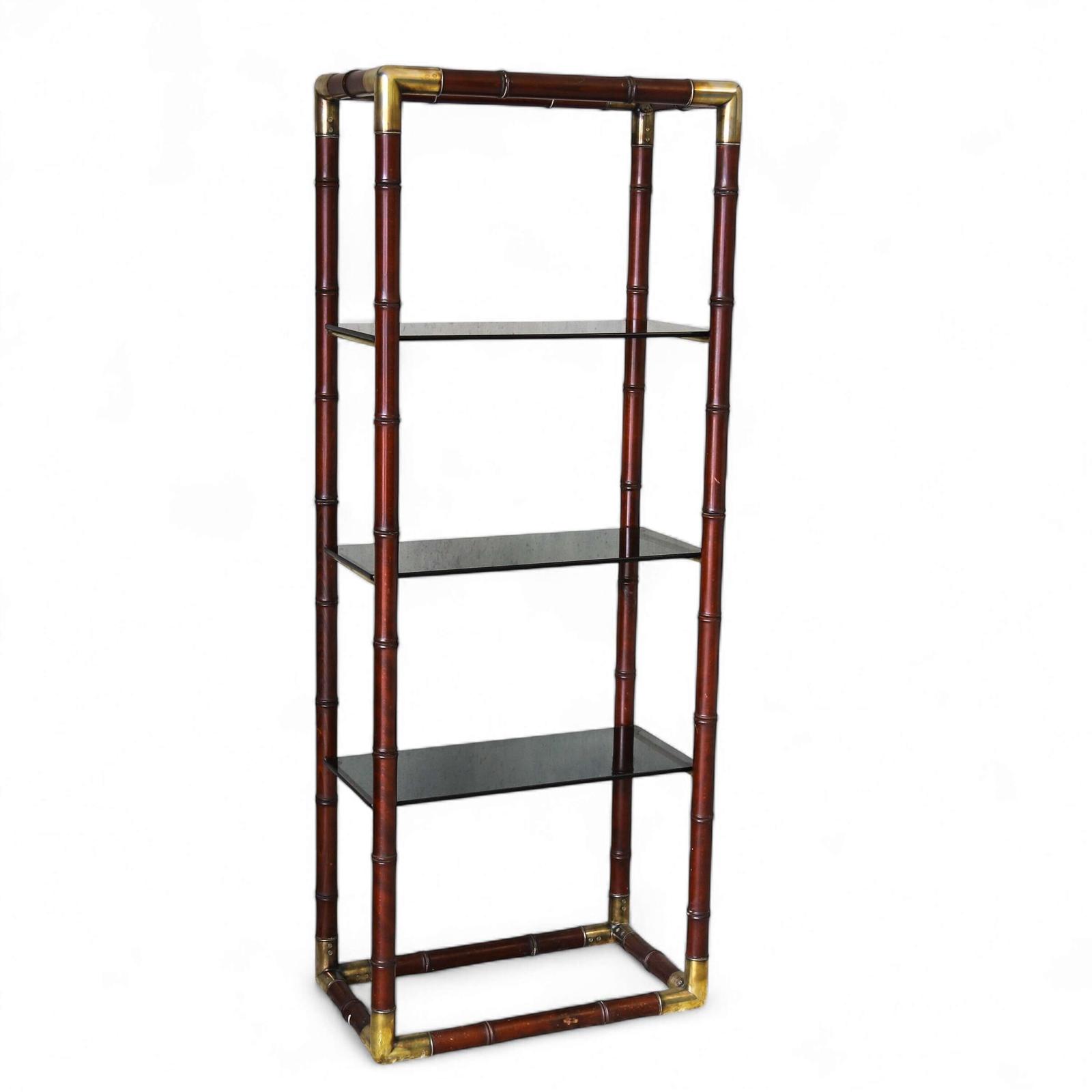 1980's Italian Mahogany Faux Bamboo Smoked Glass Étagère (1 of 13)