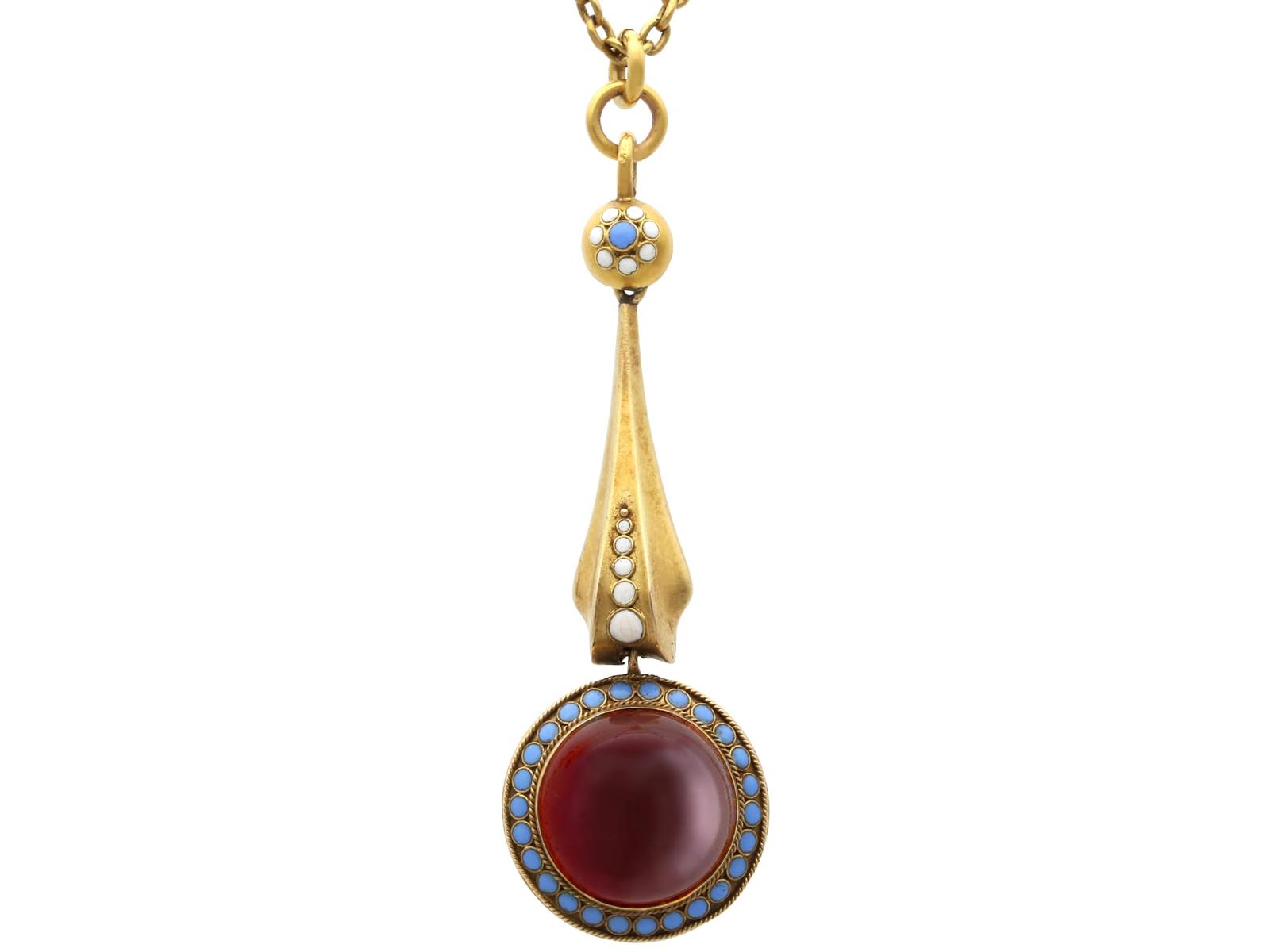 Antique 7.90ct Garnet and Enamel, 18ct Yellow Gold Pendant Circa 1880 (1 of 11)