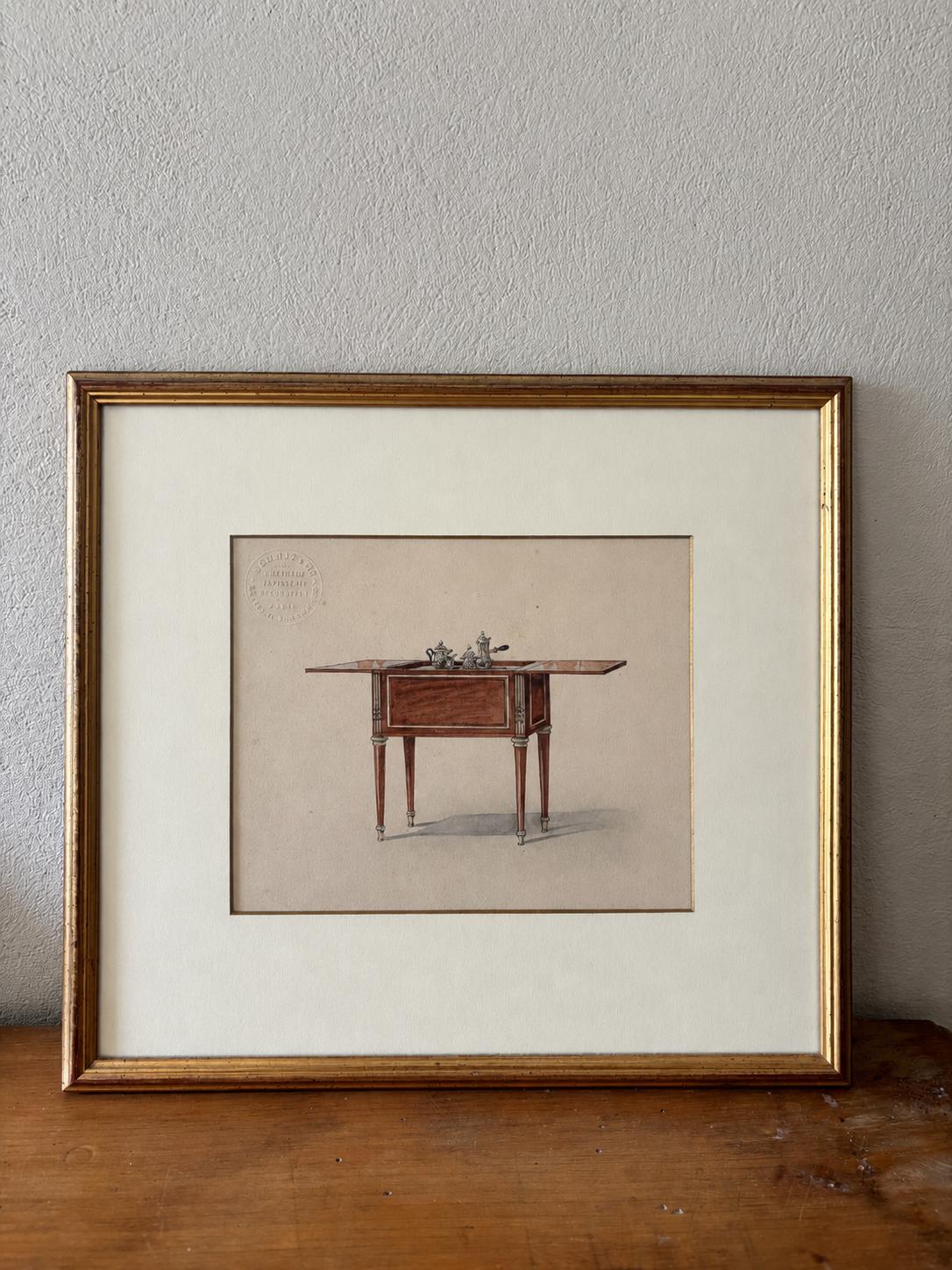 Antique French Furniture Design Watercolour by Schmit & Cie, Paris (1 of 3) Antique French Furniture Design Watercolour by Schmit & Cie, Paris (1 of 3)