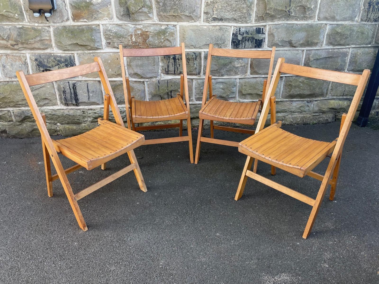 Antique Set 4 Beech Folding Chairs (1 of 7)