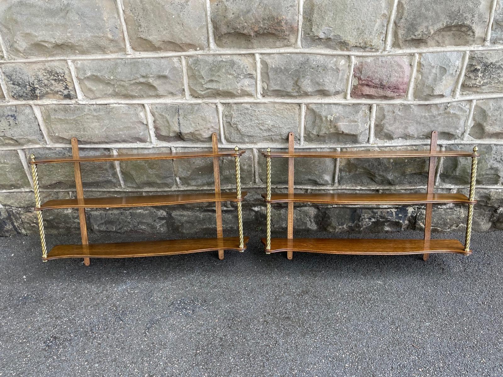 Pair of Antique Walnut & Brass Wall Shelves Wall Shelf (1 of 9)