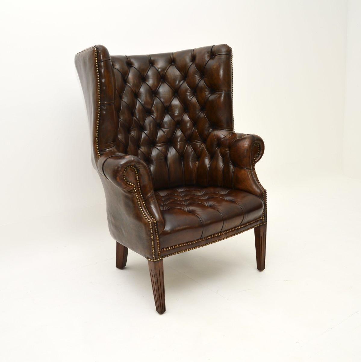 Antique Leather Barrel Back Wing Armchair (1 of 10) Antique Leather Barrel Back Wing Armchair (1 of 10)