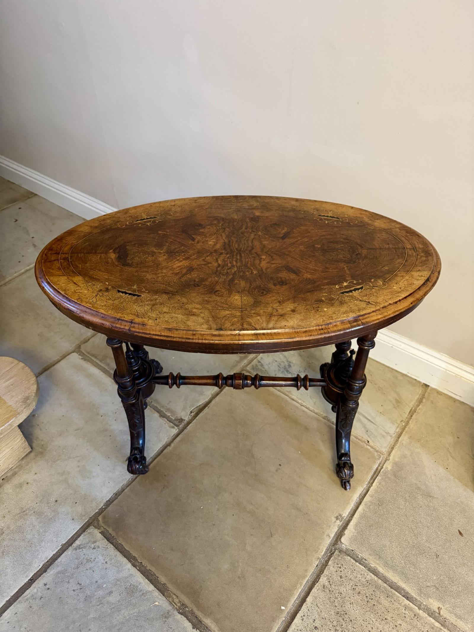 Fine Quality Antique Victorian Burr Walnut Inlaid Oval Occasional Table (1 of 8)