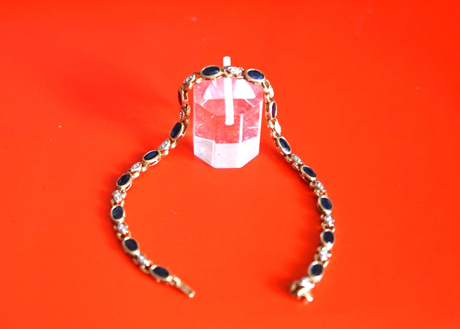 Early 9ct Gold Sapphire & Diamond Link Bracelet Boxed (1 of 10)