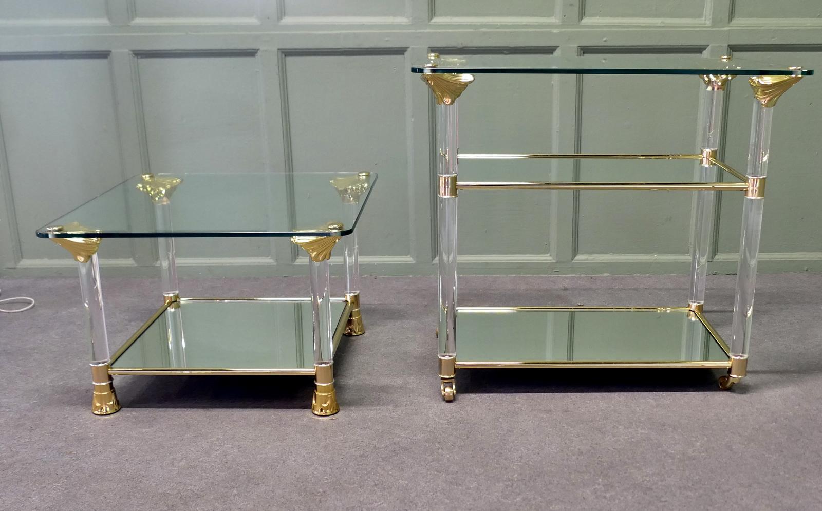 Mid Century Glass Drinks Trolley with Matching Side Table (1 of 6)