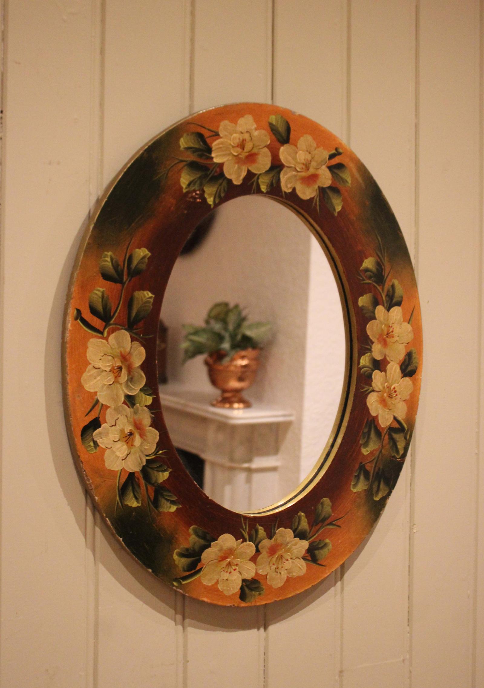 French Oval Floral Painted Wall Mirror (1 of 11) French Oval Floral Painted Wall Mirror (1 of 11)