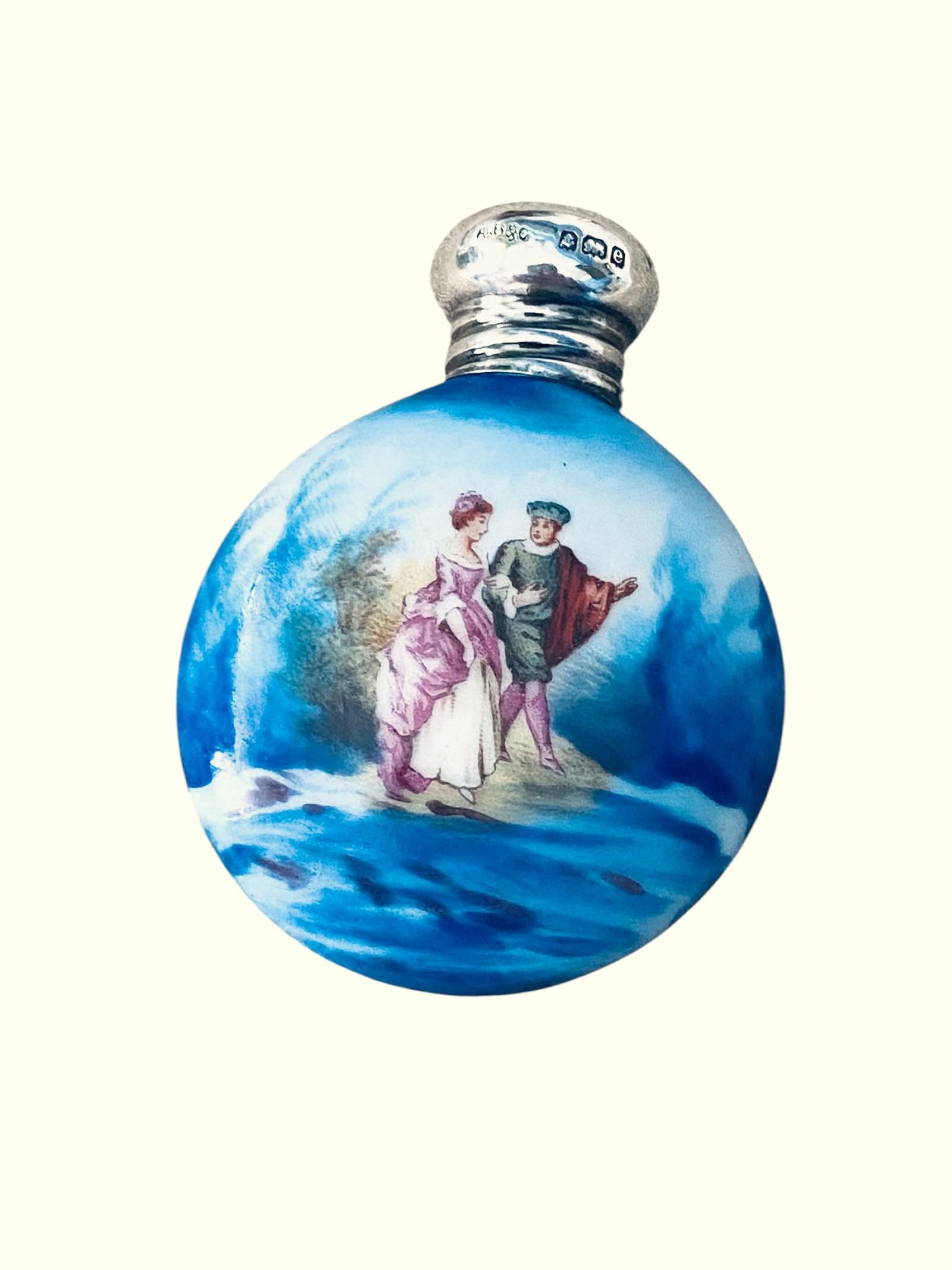 Antique Porcelain Perfume Scent Bottle Courting Couple Silver Lid Birmingham 1904 (1 of 8) Antique Porcelain Perfume Scent Bottle Courting Couple Silver Lid Birmingham 1904 (1 of 8)