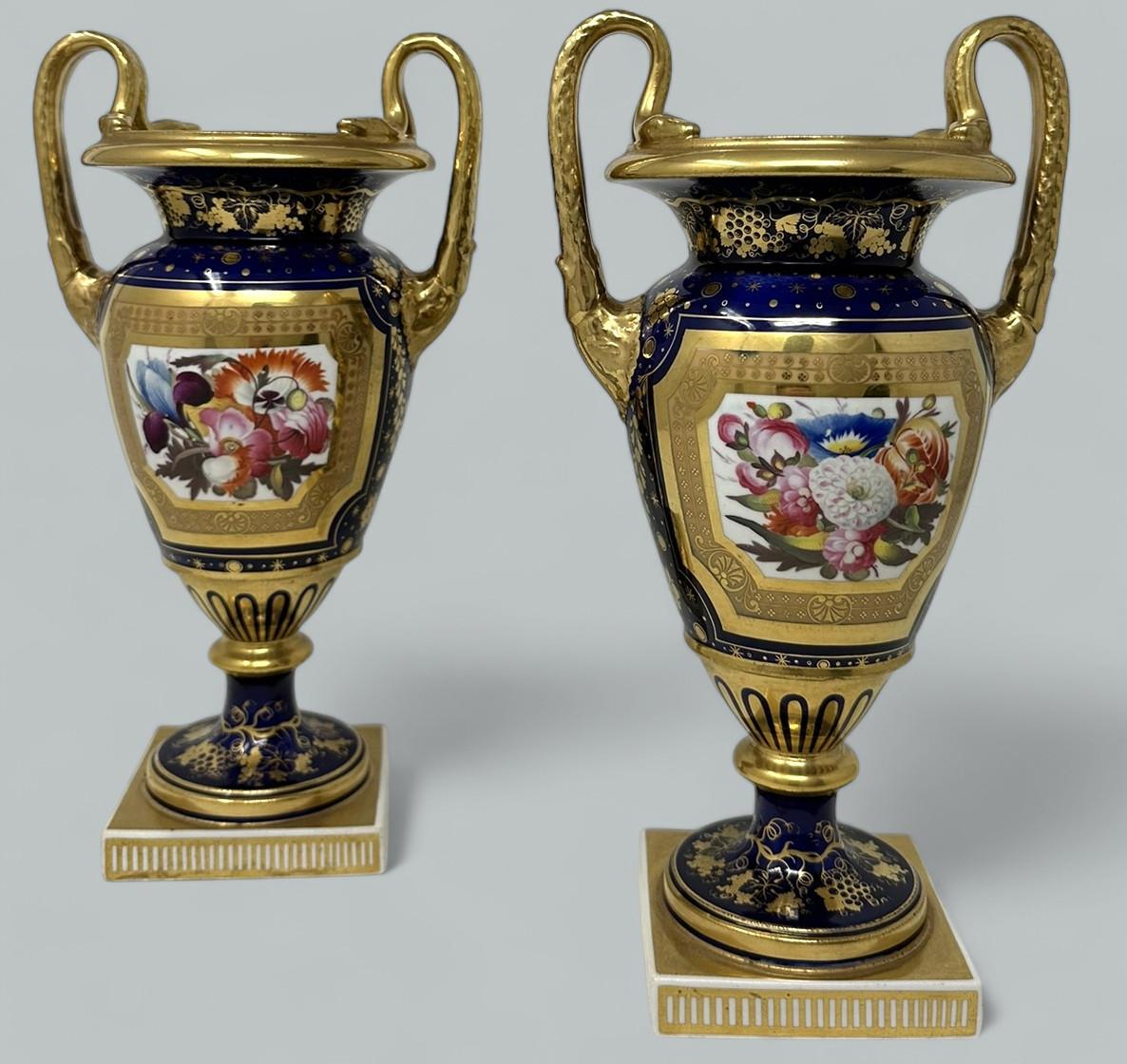 Antique English Regency Pair Coalport or Rockingham Urns Vases Centerpieces 1815 (1 of 12)
