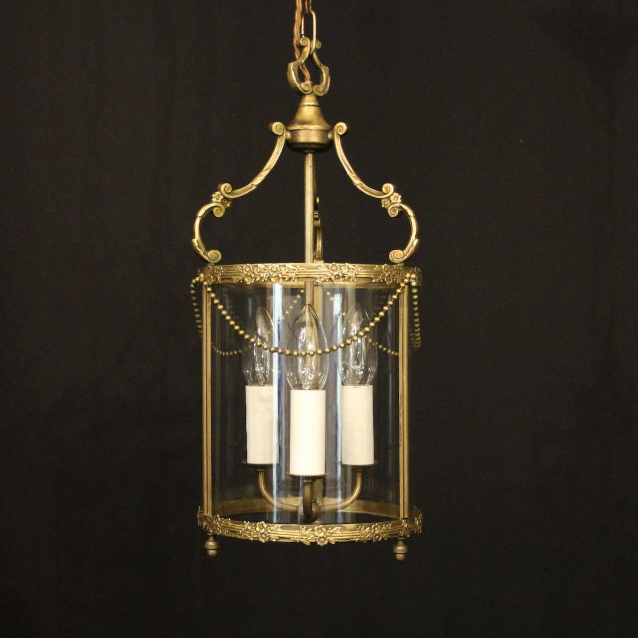 French Gilded Brass Triple Light Antique Lantern (1 of 10) French Gilded Brass Triple Light Antique Lantern (1 of 10)