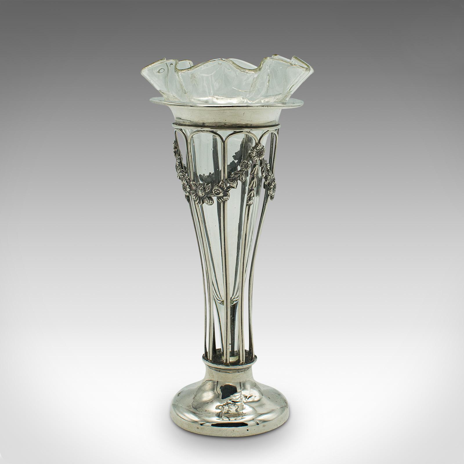 Small Antique Stem Vase, English, Silver, Glass, Decor, Art Nouveau, Edwardian (1 of 10)
