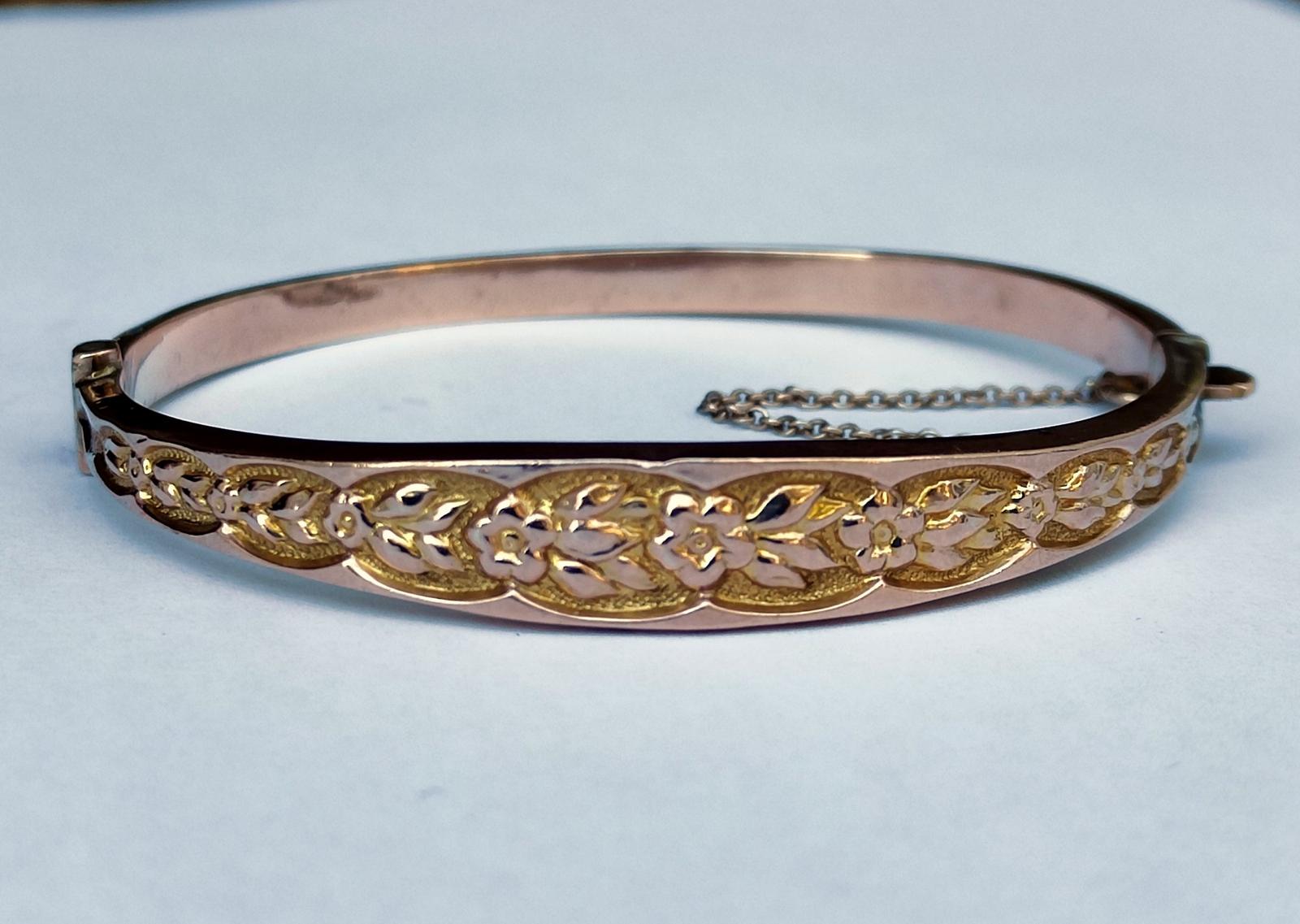 Antique 9ct Rose Gold Embossed Bracelet Bangle (1 of 14) Antique 9ct Rose Gold Embossed Bracelet Bangle (1 of 14)
