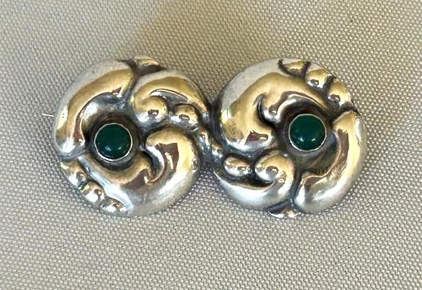 Danish Art Nouveau Silver & Chrysoprase Brooch (1 of 4)