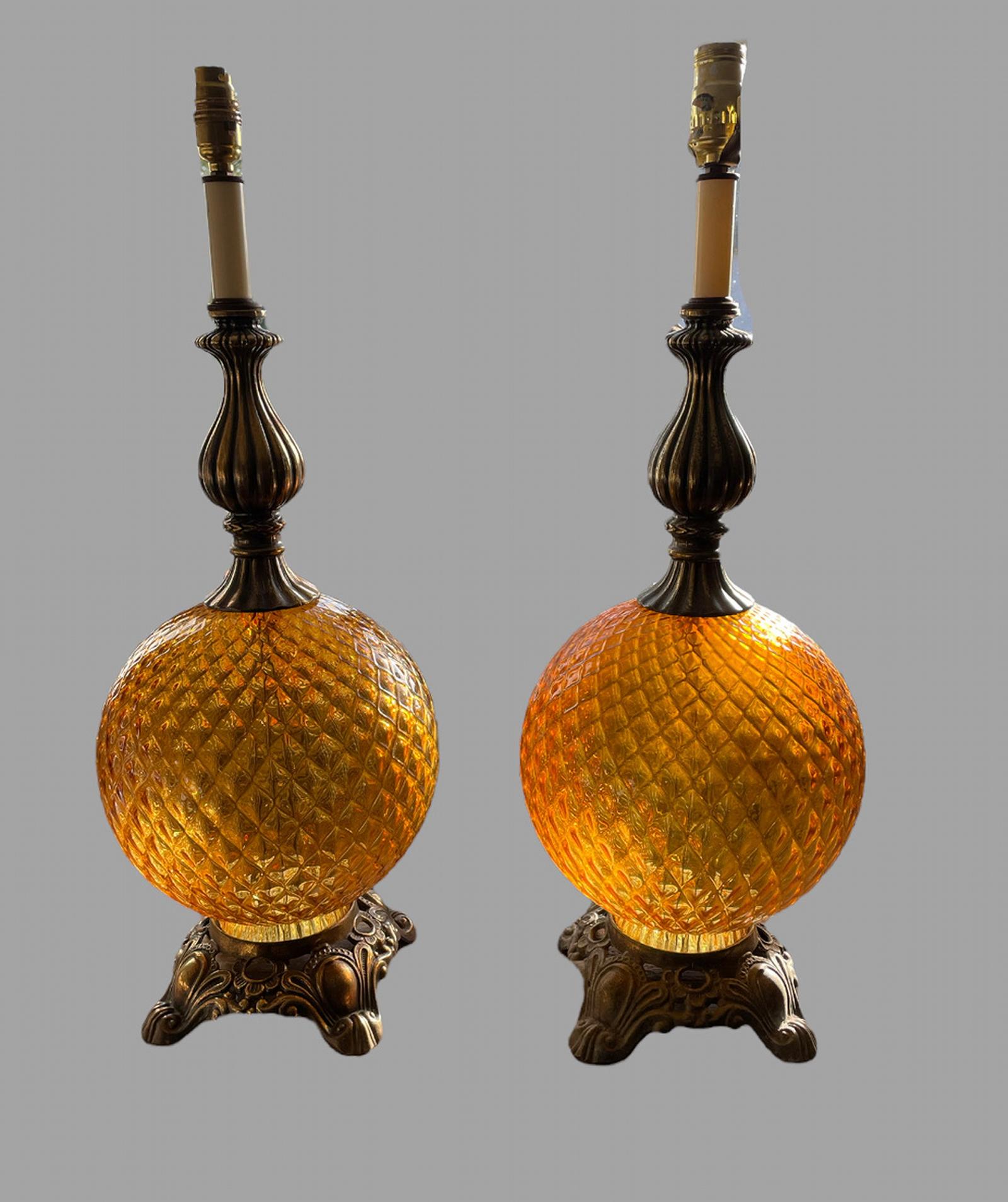 A Pair of American Glass and Gilt Lamps (1 of 4) A Pair of American Glass and Gilt Lamps (1 of 4)