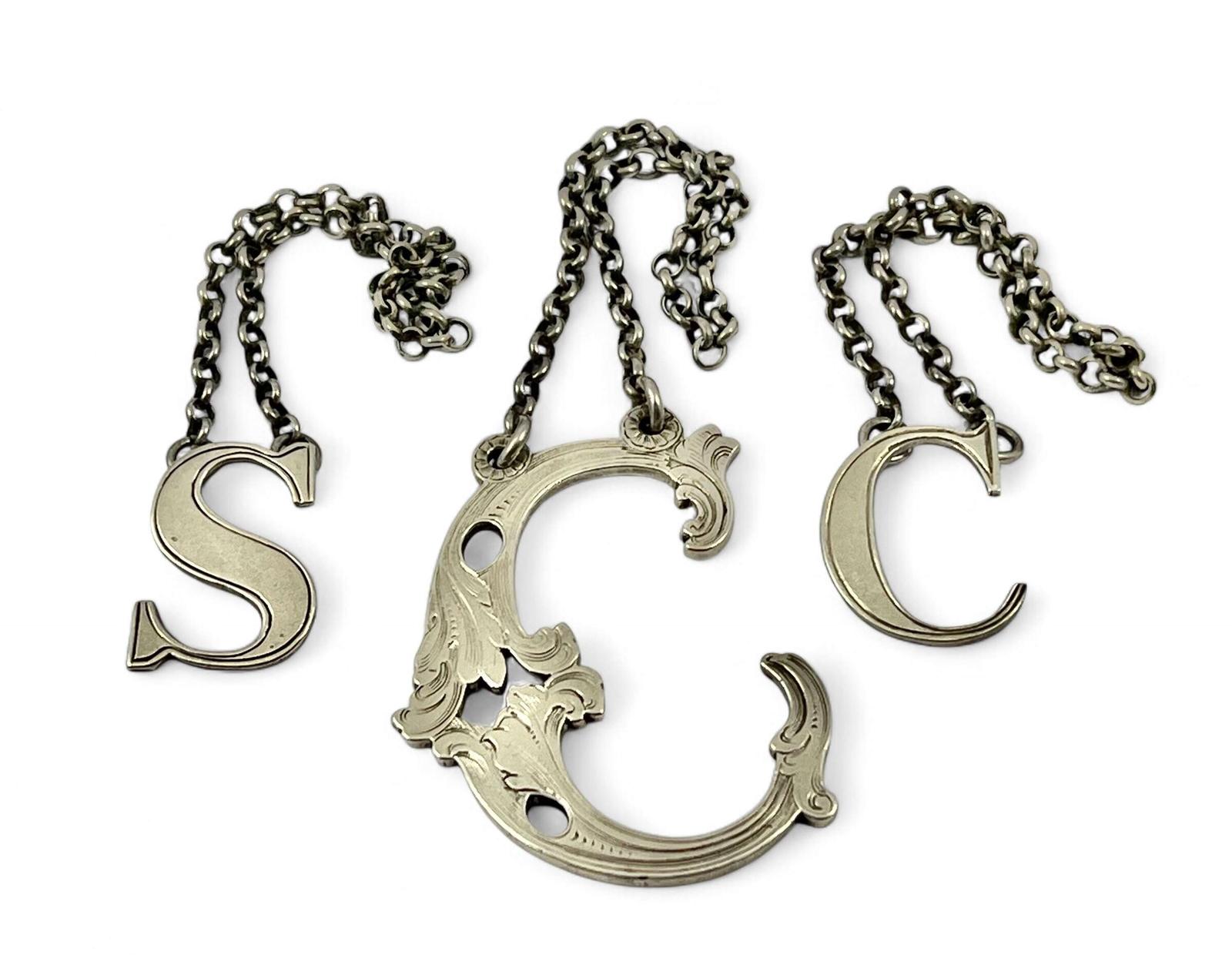 Three Antique Silver Bottle Labels, London and Edinburgh 1833-1860 (1 of 8)