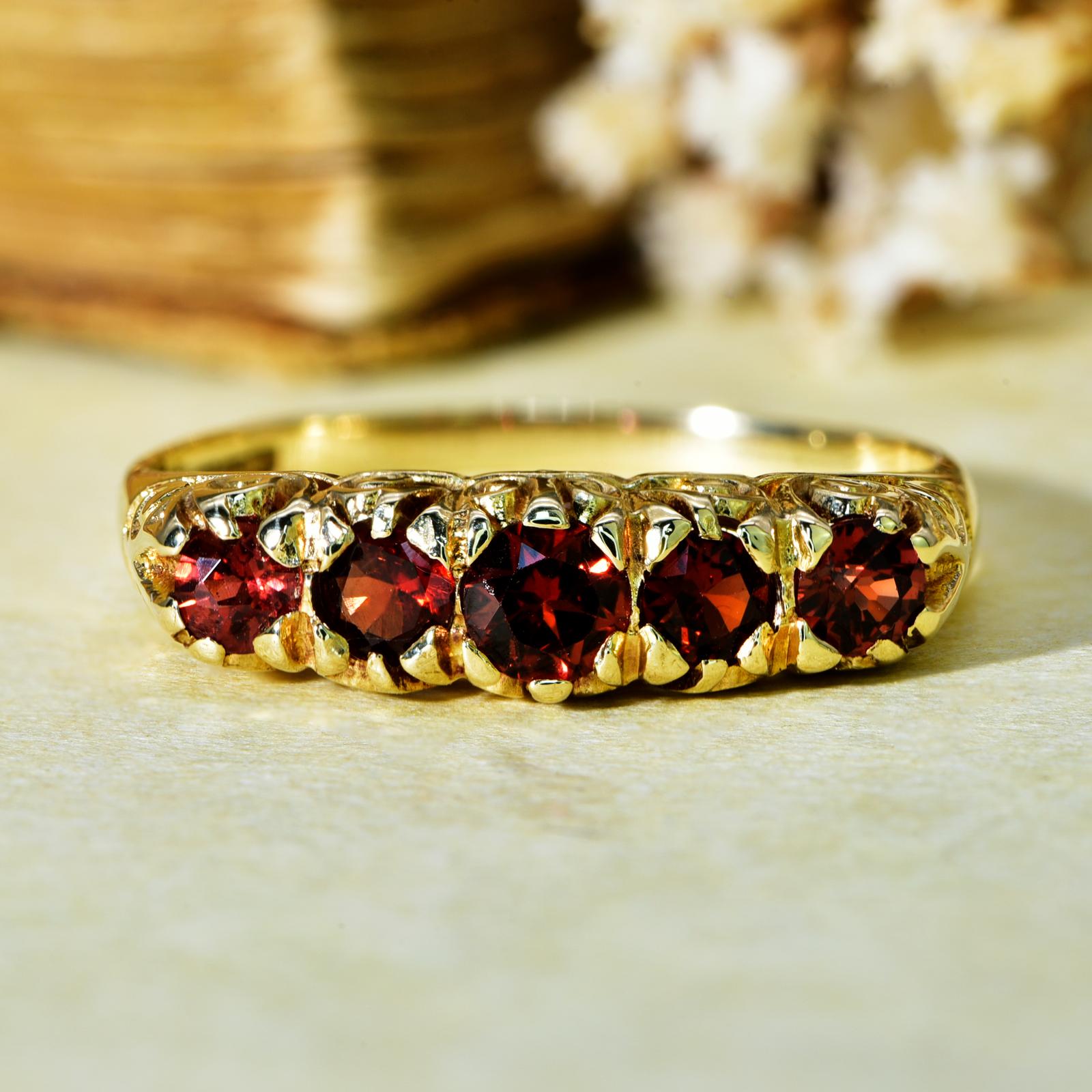 Vintage Five Stone Garnet Fire Ring (1 of 7)