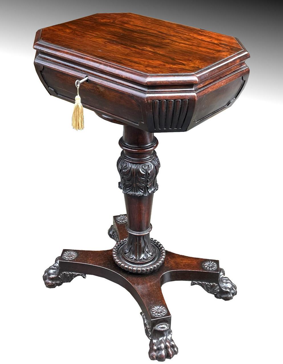 Antique English Regency Rosewood Fitted Teapoy Caddy or Lamp Side Table 19th Century (1 of 5)