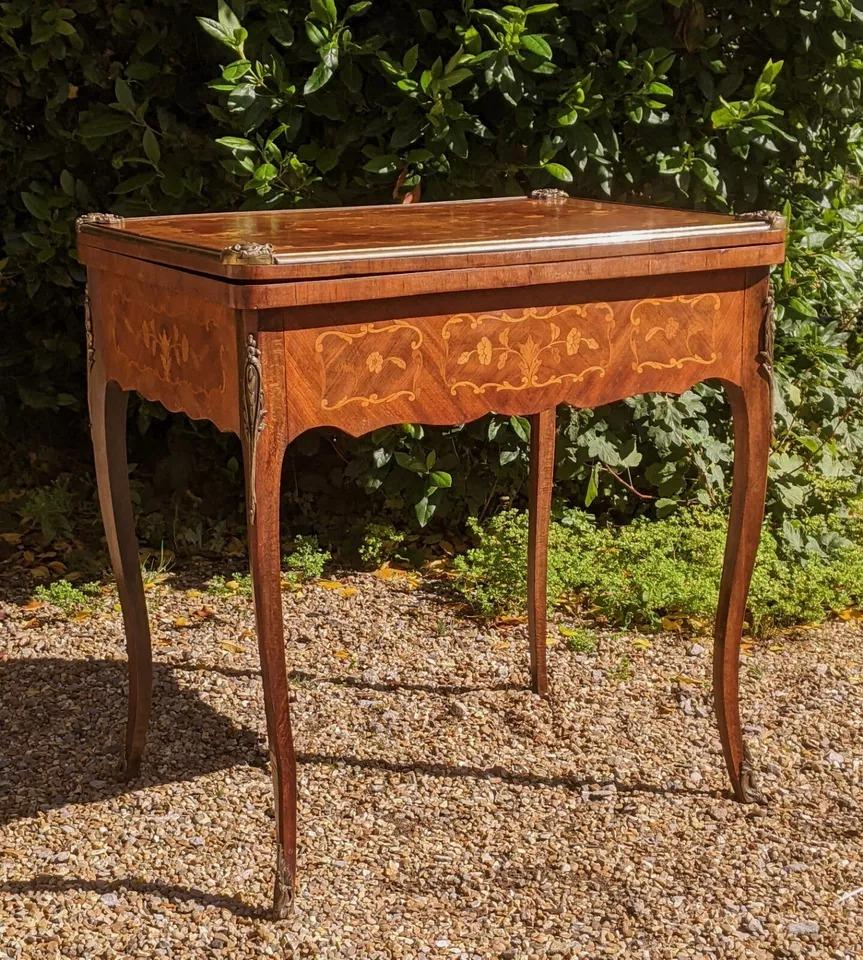Antique French Walnut Parquetry Card Table 19th Century Backgammon (1 of 10)