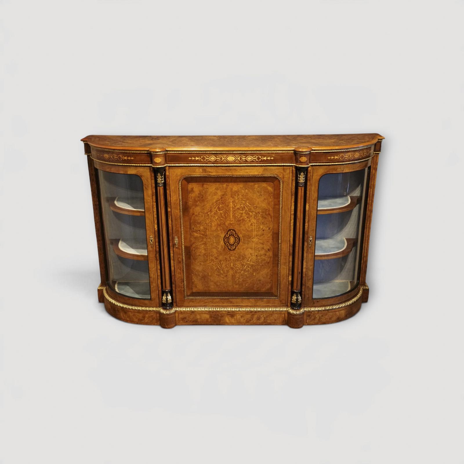 Victorian Walnut Burr Inlaid Credenza Sideboard with Curved Glass Display Cabinets (1 of 16) Victorian Walnut Burr Inlaid Credenza Sideboard with Curved Glass Display Cabinets (1 of 16)