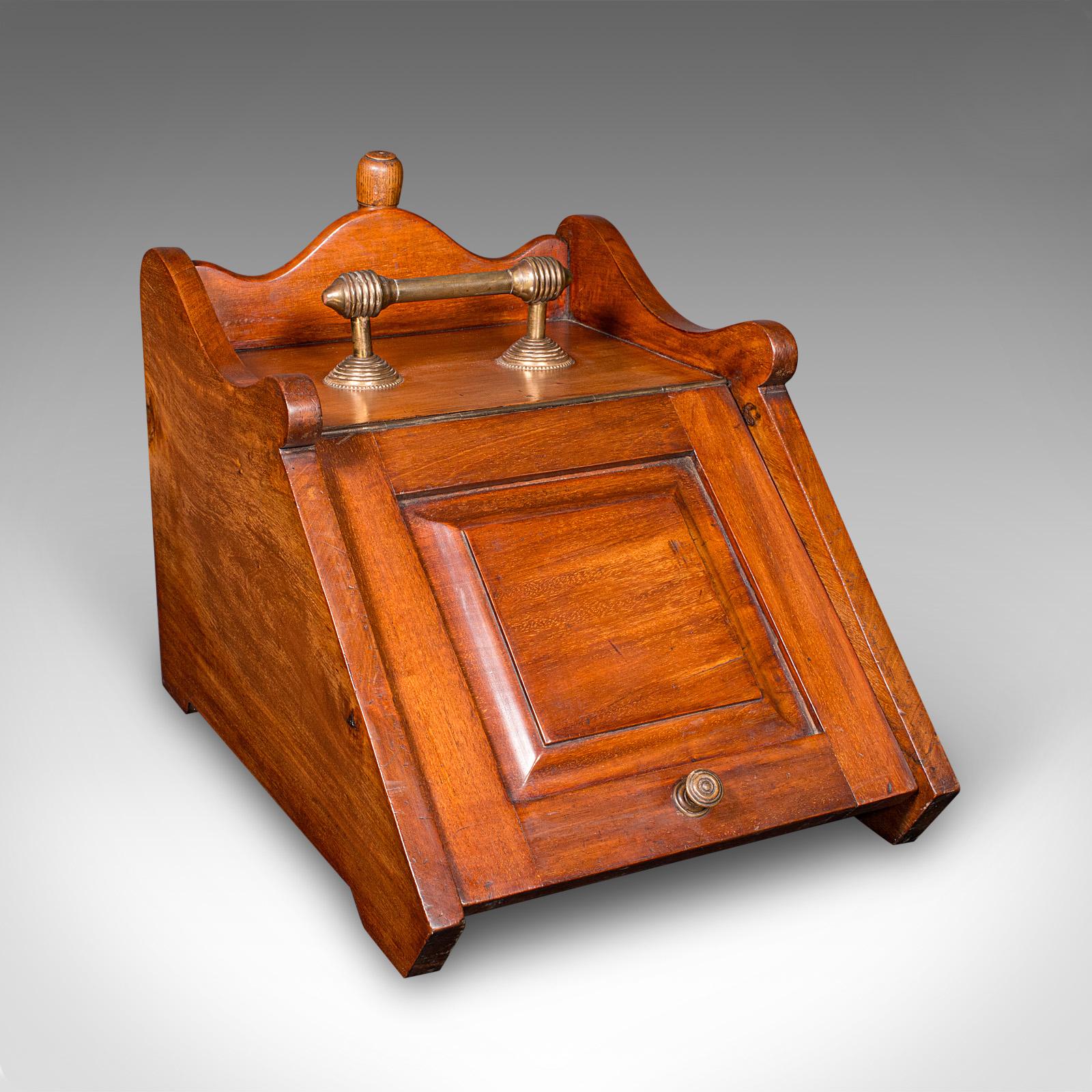 Antique Coal Purdonium, English, Walnut, Brass, Fireside Fuel Keep, Victorian (1 of 12)