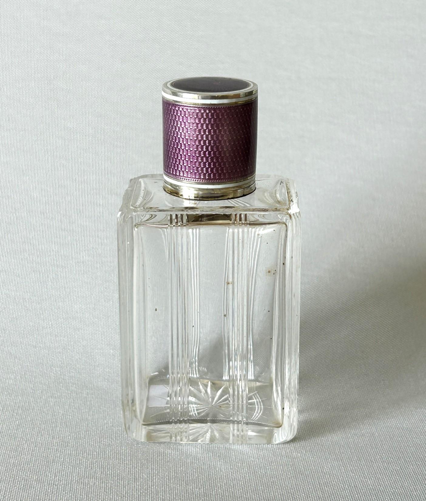 Stunning French Silver & Guilloche Enamel Topped Cologne Bottle (1 of 8)