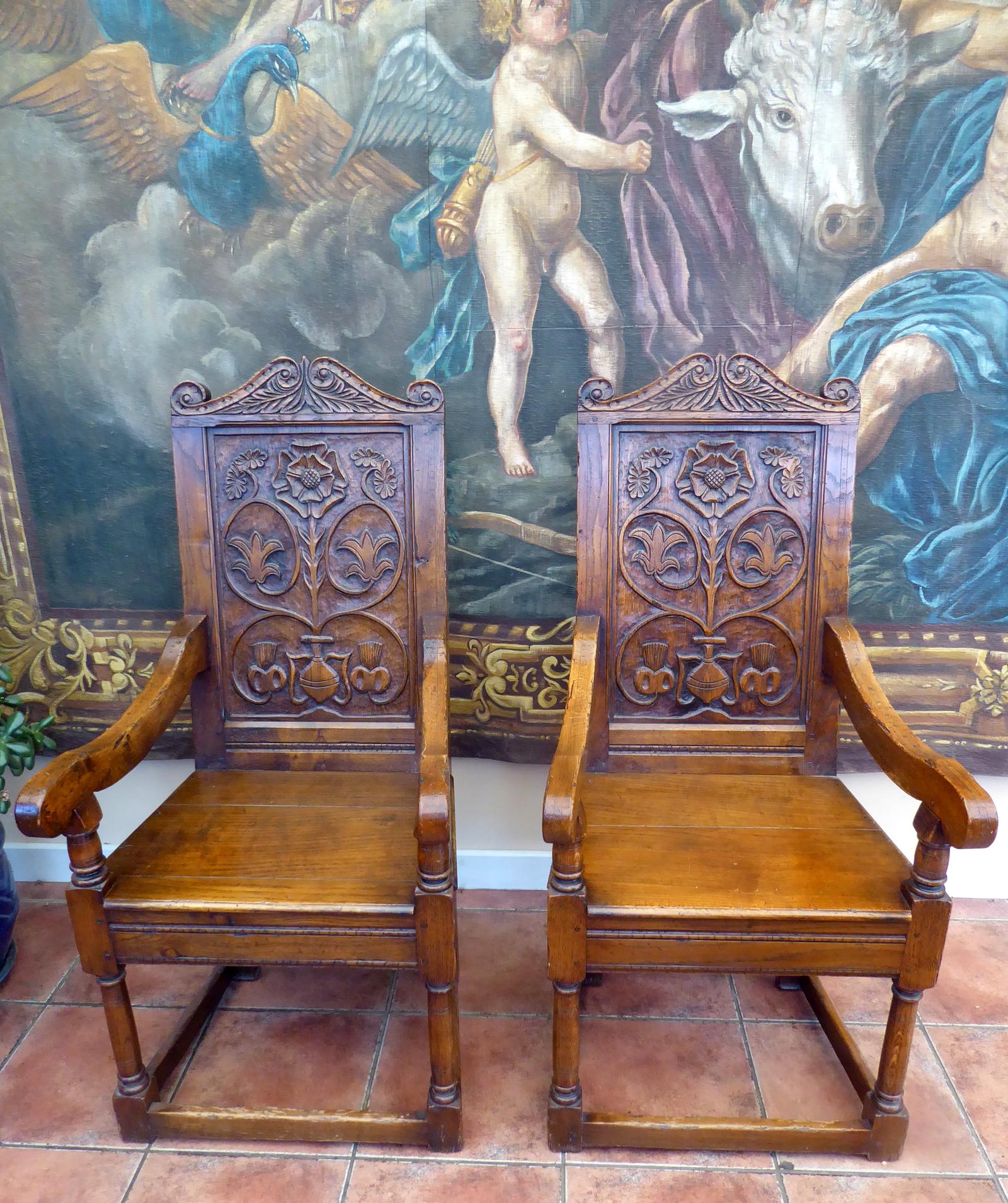 2 Wainscot Chairs 17th Style Country Oak Quality Bespoke (1 of 19)