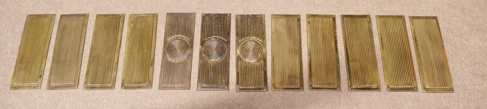 A Large Set of 12 Art Deco Brass Door Finger Plates (1 of 4)
