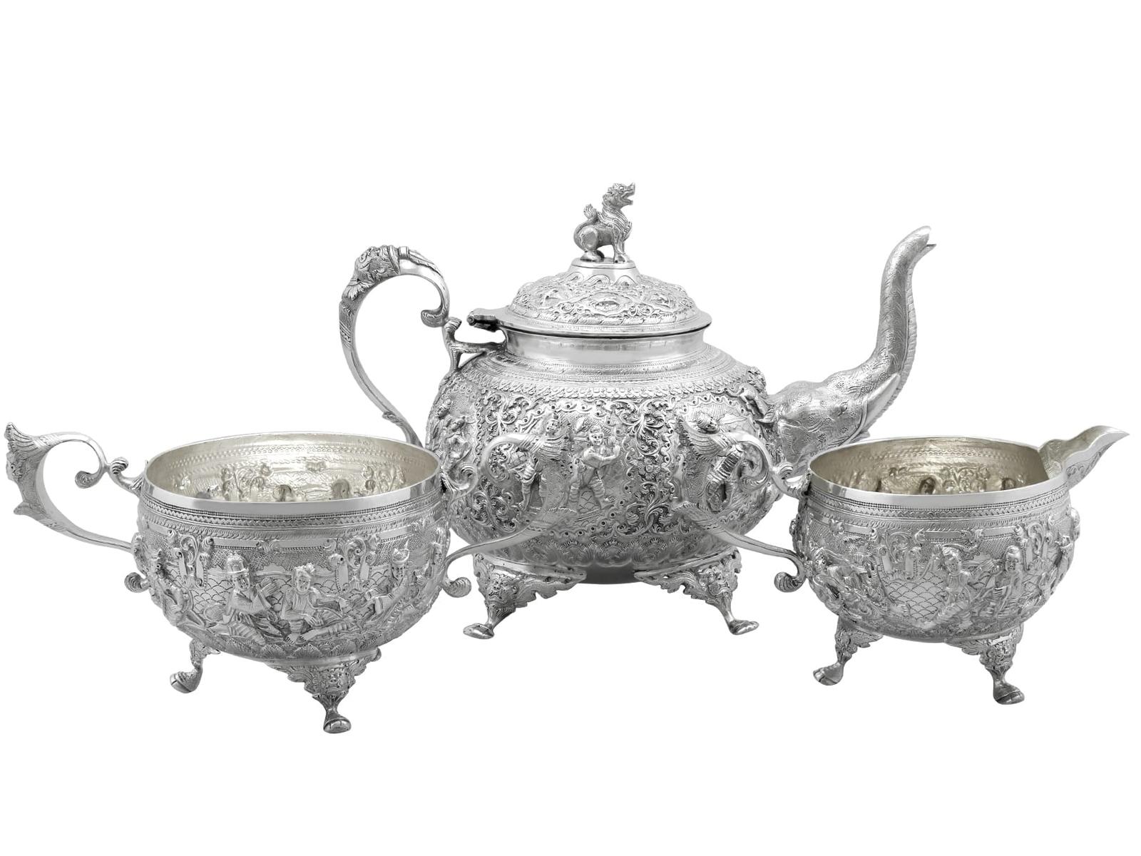 Antique Indian Silver Three Piece Tea Service (1 of 22)