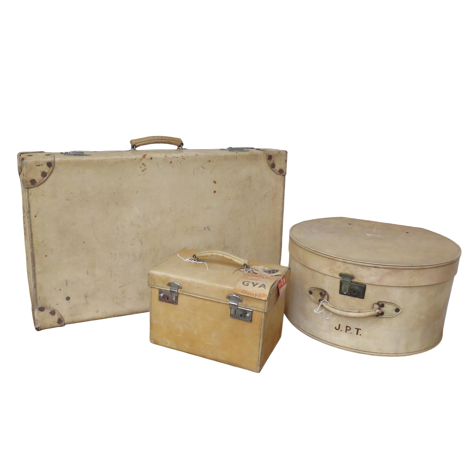 Trio of 1920s English Vellum Luggage (1 of 12) Trio of 1920s English Vellum Luggage (1 of 12)