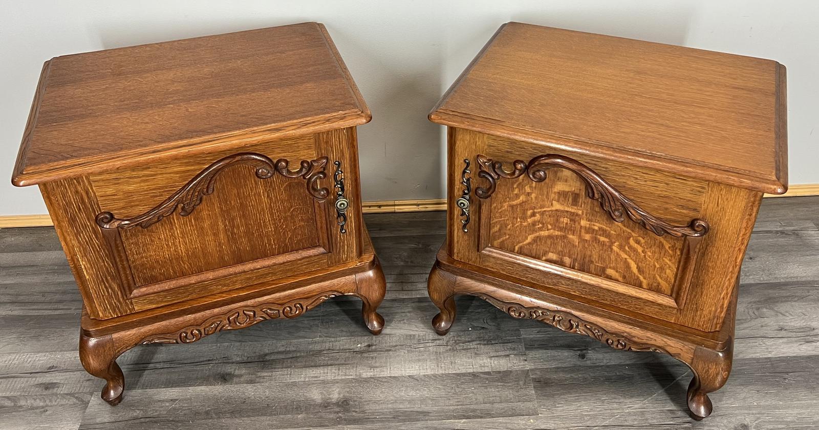 Bedside Tables Pair of French Vintage Carved Cupboards (1 of 16)