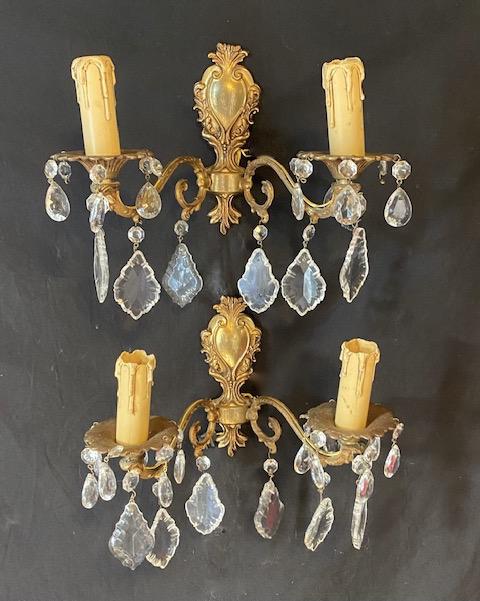 Pair of Brass & Crystal Italian Two Arm Wall-lights (1 of 10)