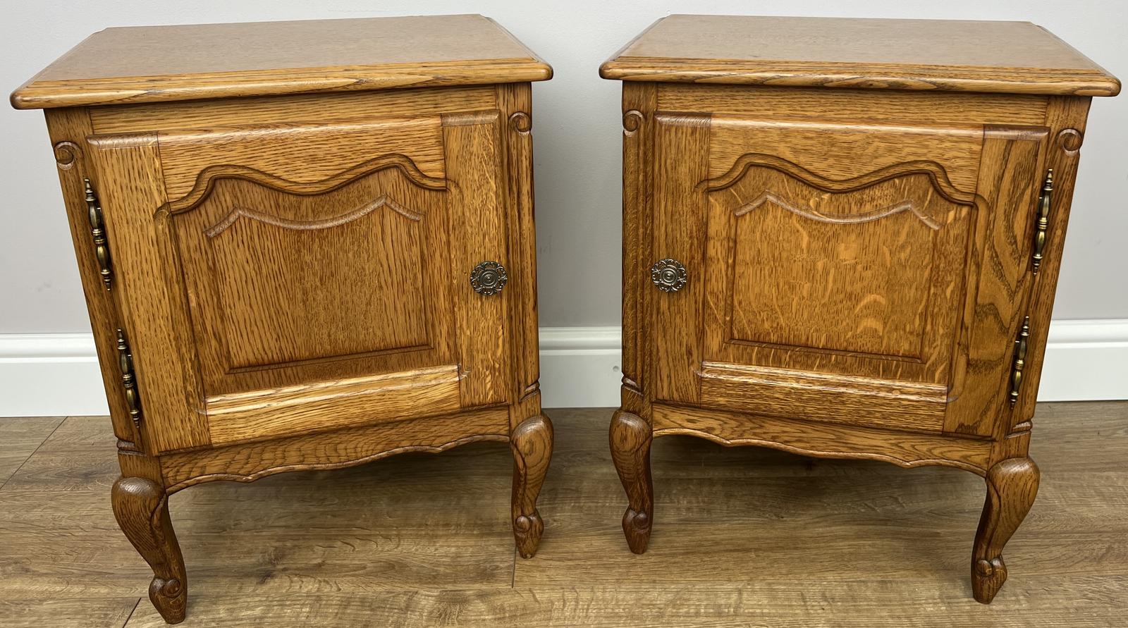 Pair of Bedside Tables Vintage French Oak Nightstands Carved Cabinets (1 of 10) Pair of Bedside Tables Vintage French Oak Nightstands Carved Cabinets (1 of 10)
