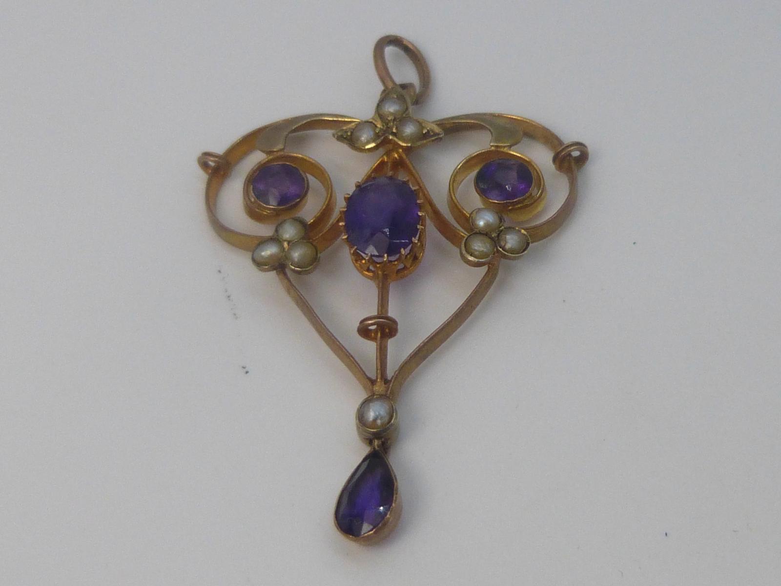 Edwardian Gold, Amethyst & Pearl Pendant (1 of 5)