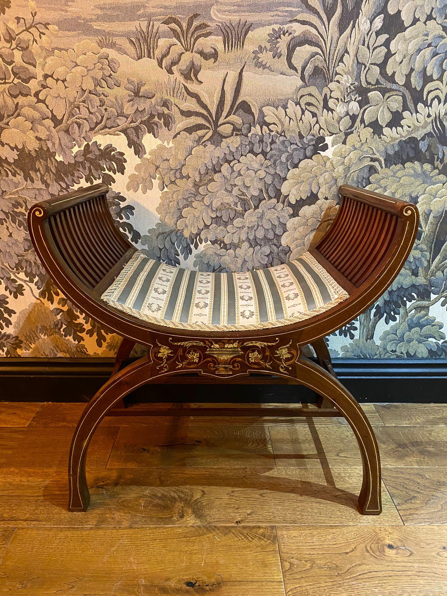 Edwardian Inlaid Savanarola Stool (1 of 7) Edwardian Inlaid Savanarola Stool (1 of 7)