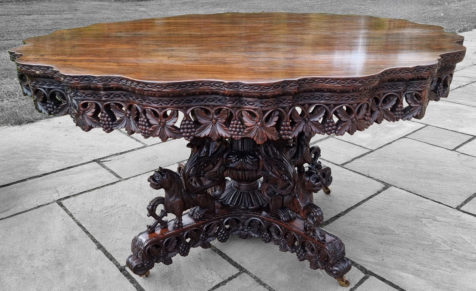 19th Century Indian Carved Padauk Wood Centre Table (1 of 25)